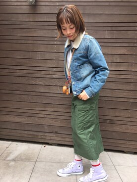 「SLOBE IENA（スローブイエナ）のアイテム（デニムジャケット）」を使った、ゆか☺︎⁑さん（レディース・151cm）の秋コーディネート