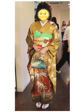 「アイテム（浴衣、ゴールド系）」を使った、アヤノさん（レディース・165cm）の冬コーディネート