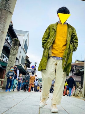 「Johnbull（ジョンブル）のアイテム（モッズコート）」を使った、はおさん（メンズ・165cm）の春コーディネート