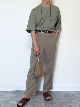 「Hender Scheme（エンダースキーマ）のHender Scheme kinchaku (nc-rc-kin)（ハンドバッグ）」を使った、たき さん（メンズ・170cm）の夏コーディネート