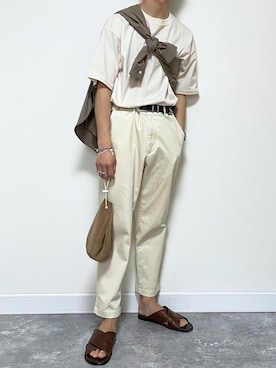 「Hender Scheme（エンダースキーマ）のHender Scheme kinchaku (nc-rc-kin)（ハンドバッグ）」を使った、たき さん（メンズ・170cm）の夏コーディネート