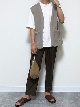 「Hender Scheme（エンダースキーマ）のHender Scheme kinchaku (nc-rc-kin)（ハンドバッグ）」を使った、たき さん（メンズ・170cm）の夏コーディネート