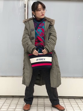 「AVIREX（アヴィレックス）のアイテム（ダウンジャケット/コート）」を使った、かさん（レディース・146cm）の秋コーディネート