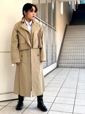 「AVIREX（アヴィレックス）のアイテム（トレンチコート）」を使った、かさん（レディース・146cm）の春コーディネート