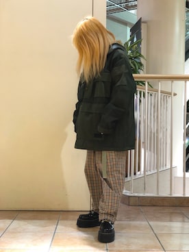 「シースルー」｜「アイテム（ミリタリージャケット）」を使った、かさん（レディース・146cm）の春コーディネート