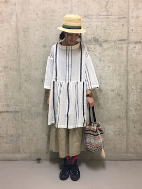 「赤い靴下」｜coen たけさんさん（レディース・157cm）の春コーディネート