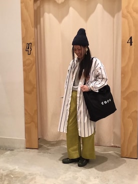 「coenスタッフスタイリング」｜「アイテム（ニットキャップ/ビーニー）」を使った、coen たけさんさん（レディース・157cm）の冬コーディネート