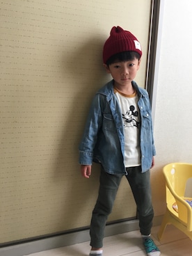 「babygap」｜「アイテム（デニムジャケット）」を使った、Ｗさん（キッズ・100cm）の冬コーディネート