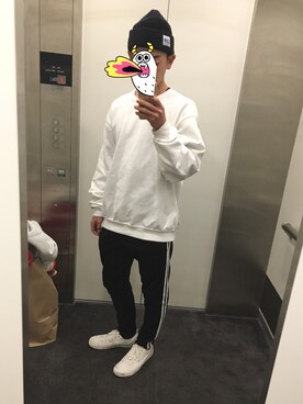 「Lee（リー）のアイテム（ニットキャップ/ビーニー）」を使った、こーやさん（メンズ・170cm）の冬コーディネート