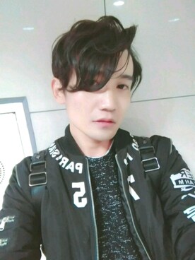 「ヘアアレンジ」｜「アイテム（MA-1）」を使った、カド イツキさん（メンズ・177cm）の秋コーディネート