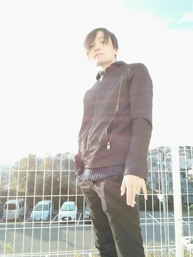 「ZARA（ザラ）のアイテム（ライダースジャケット、ブラック系）」を使った、カド イツキさん（メンズ・177cm）の秋コーディネート