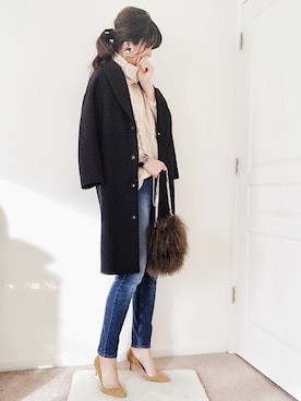 「ローリーズファーム(LOWRYS FARM)」｜「アイテム（チェスターコート）」を使った、meiさん（レディース・175cm）の冬コーディネート