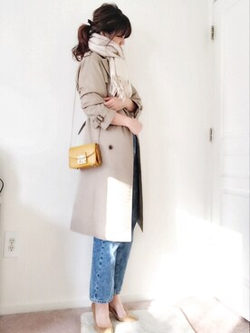 「ハイウエストストレートジーンズ」｜「アイテム（トレンチコート）」を使った、meiさん（レディース・175cm）の冬コーディネート