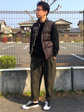 「STUDIOUS（ステュディオス）のアイテム（ダウンベスト）」を使った、うるし。さん（メンズ・171cm）の春コーディネート
