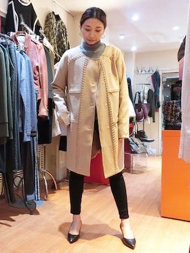 「ロングコート×スキニー」｜PIANSAさん（レディース・155cm）の冬コーディネート