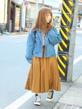 「ehka sopo（エヘカソポ）のアイテム（デニムジャケット）」を使った、まき みさきさん（レディース・149cm）の春コーディネート