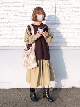 「MICALLE MICALLE（ミカーレミカーレ）のアイテム（ワンピース/ドレス）」を使った、まき みさきさん（レディース・149cm）の冬コーディネート