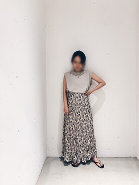 「Auntie Rosa Holiday（アンティローザホリデー）の【Holiday】リネンスラブノースリトップ（Tシャツ/カットソー）」を使った、あゆさん（レディース・148cm）の夏コーディネート