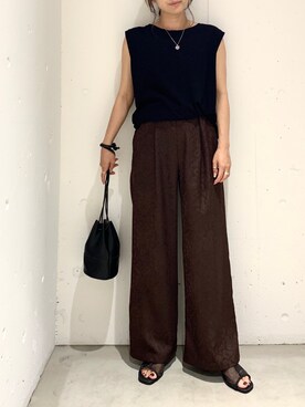 「Auntie Rosa Holiday（アンティローザホリデー）の【Holiday】リネンスラブノースリトップ（Tシャツ/カットソー）」を使った、あゆさん（レディース・148cm）の夏コーディネート