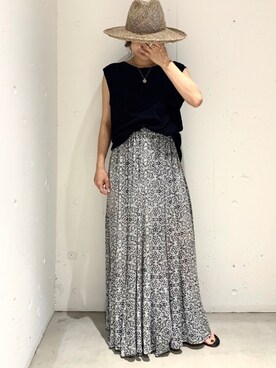 「Auntie Rosa Holiday（アンティローザホリデー）の【Holiday】リネンスラブノースリトップ（Tシャツ/カットソー）」を使った、あゆさん（レディース・148cm）の夏コーディネート