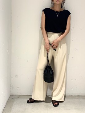 「Auntie Rosa Holiday（アンティローザホリデー）の【Holiday】リネンスラブノースリトップ（Tシャツ/カットソー）」を使った、あゆさん（レディース・148cm）の夏コーディネート