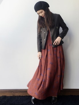 「NANO universe（ナノユニバース）のアイテム（ライダースジャケット）」を使った、NANO universe snap L'sさん（レディース・161cm）の冬コーディネート