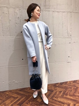 「NOMADIS（ノマディス）の【andGIRL 1月号掲載】【美人百花 11月号掲載】NOMADIS/別注ドロストリングムートンバッグ（ショルダーバッグ）」を使った、NANO universe snap L'sさん（レディース・161cm）の秋コーディネート