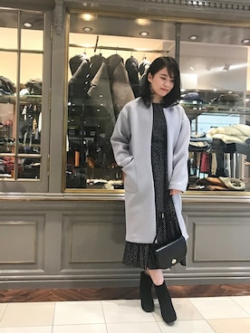 「黒ワンピ」｜「アイテム（その他アウター）」を使った、NANO universe snap L'sさん（レディース・161cm）の秋コーディネート