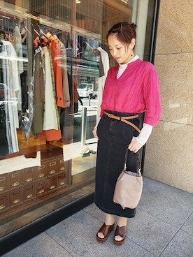 「アイテム（シャツ/ブラウス、ピンク系）」を使った、NANO universe snap L'sさん（レディース・165cm）の春コーディネート
