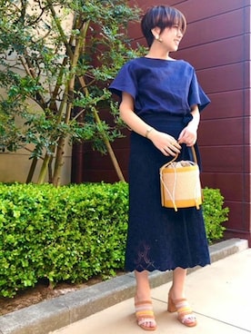 「アイテム（ショルダーバッグ、イエロー系）」を使った、NANO universe snap L'sさん（レディース・163cm）の春コーディネート