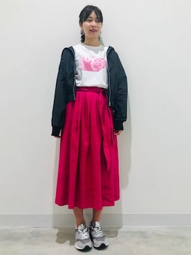 「Champion（チャンピオン）のアイテム（ブルゾン）」を使った、NANO universe snap L'sさん（レディース・167cm）の春コーディネート