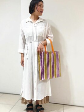 「NANO universe（ナノユニバース）のアイテム（シャツワンピース）」を使った、NANO universe snap L'sさん（レディース・161cm）の夏コーディネート