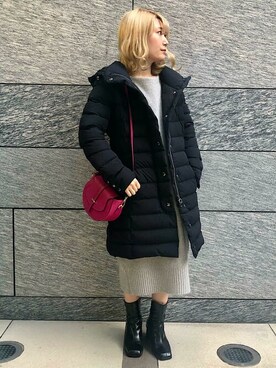 ワンピースを使った 黒ダウン のレディース人気ファッションコーディネート Wear