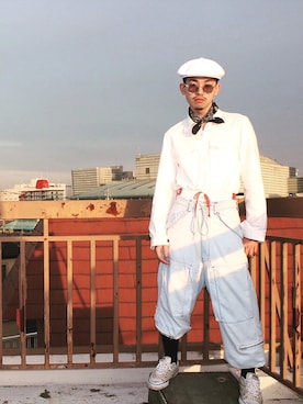 「アイテム（ハンチング/ベレー帽、ホワイト系）」を使った、加藤 凌さん（メンズ・172cm）の夏コーディネート