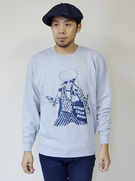 「NEVER TRUST（ネバートラスト）のアイテム（スウェット）」を使った、ロケットシップさん（メンズ・182cm）の秋コーディネート