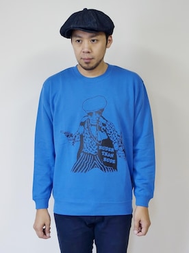 「NEVER TRUST（ネバートラスト）のアイテム（スウェット）」を使った、ロケットシップさん（メンズ・182cm）の秋コーディネート
