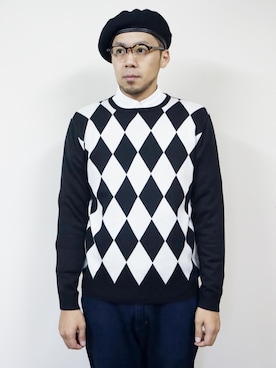 「NEVER TRUST（ネバートラスト）のアイテム（ニット/セーター）」を使った、ロケットシップさん（メンズ・182cm）の秋コーディネート