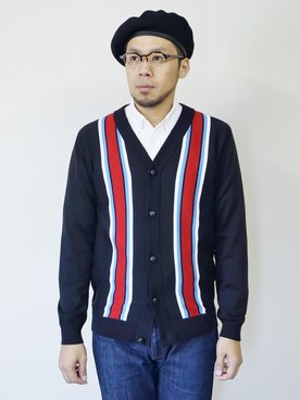 「NEVER TRUST（ネバートラスト）のアイテム（カーディガン/ボレロ）」を使った、ロケットシップさん（メンズ・182cm）の秋コーディネート