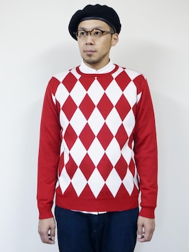 「NEVER TRUST（ネバートラスト）のアイテム（ニット/セーター）」を使った、ロケットシップさん（メンズ・182cm）の冬コーディネート