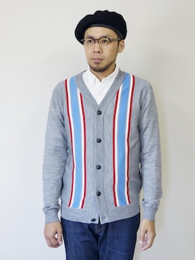 「NEVER TRUST（ネバートラスト）のアイテム（カーディガン/ボレロ）」を使った、ロケットシップさん（メンズ・182cm）の冬コーディネート
