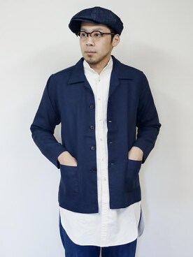 「Audience（オーディエンス）のアイテム（ノーカラージャケット）」を使った、ロケットシップさん（メンズ・182cm）の春コーディネート