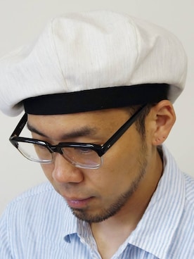 「NEVER TRUST（ネバートラスト）のアイテム（ハンチング/ベレー帽）」を使った、ロケットシップさん（メンズ・182cm）の夏コーディネート