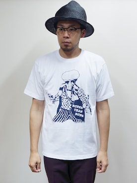 「NEVER TRUST（ネバートラスト）のアイテム（Tシャツ/カットソー）」を使った、ロケットシップさん（メンズ・182cm）の夏コーディネート