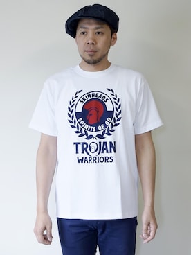 「NEVER TRUST（ネバートラスト）のアイテム（Tシャツ/カットソー）」を使った、ロケットシップさん（メンズ・182cm）の夏コーディネート