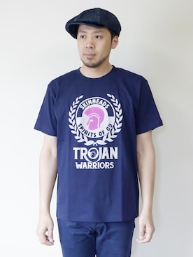「NEVER TRUST（ネバートラスト）のアイテム（Tシャツ/カットソー）」を使った、ロケットシップさん（メンズ・182cm）の夏コーディネート