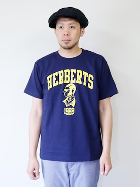 「NEVER TRUST（ネバートラスト）のアイテム（Tシャツ/カットソー）」を使った、ロケットシップさん（メンズ・182cm）の夏コーディネート