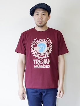 「NEVER TRUST（ネバートラスト）のアイテム（Tシャツ/カットソー）」を使った、ロケットシップさん（メンズ・182cm）の夏コーディネート