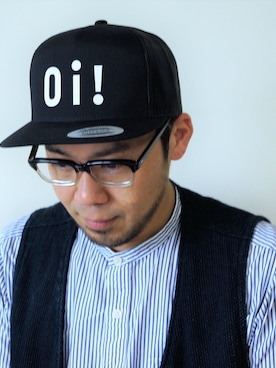 「NEVER TRUST（ネバートラスト）のアイテム（帽子）」を使った、ロケットシップさん（メンズ・182cm）の春コーディネート