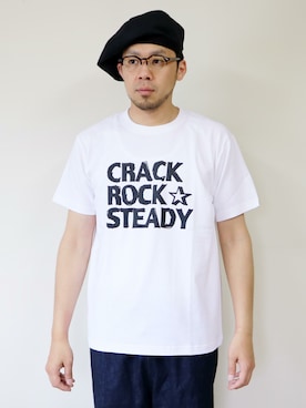 「NEVER TRUST（ネバートラスト）のアイテム（ハンチング/ベレー帽）」を使った、ロケットシップさん（メンズ・182cm）の夏コーディネート