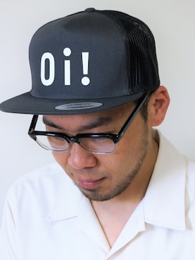 「NEVER TRUST（ネバートラスト）のアイテム（帽子）」を使った、ロケットシップさん（メンズ・182cm）の夏コーディネート